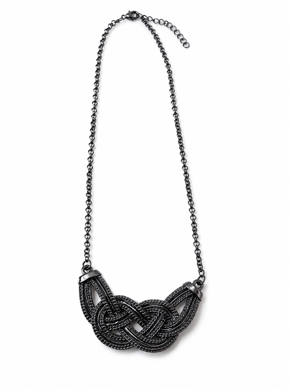 Gunmetal Celtic Knot Statement Necklace Black Silver Tone Braided Design